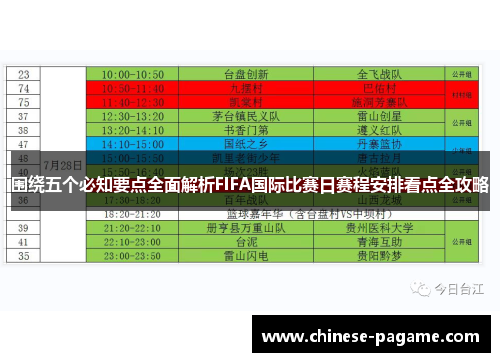 围绕五个必知要点全面解析FIFA国际比赛日赛程安排看点全攻略