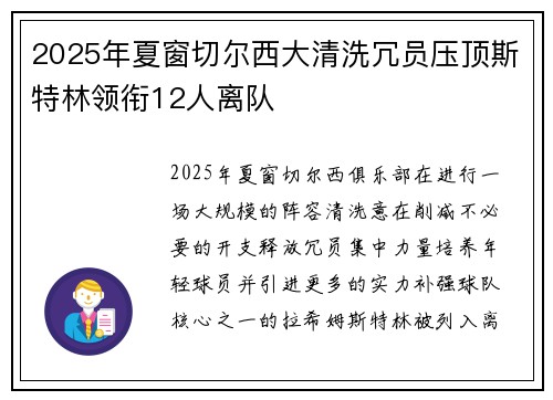 2025年夏窗切尔西大清洗冗员压顶斯特林领衔12人离队